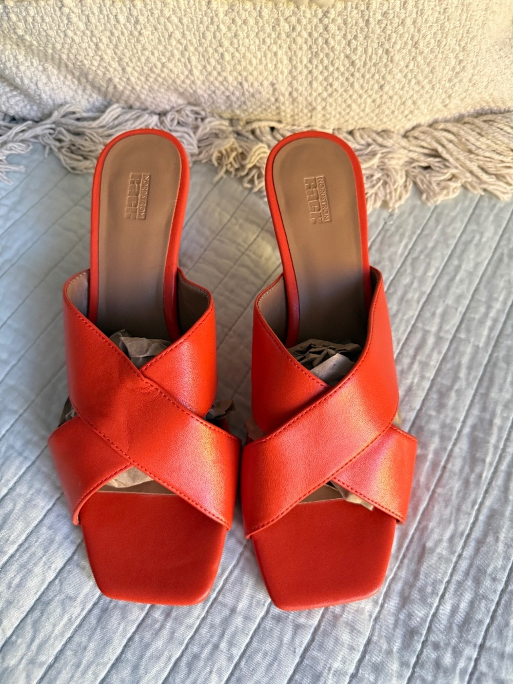 New Nordstrom Rack Leather Kitten Heel Sandals Orange Women's Size 7.5